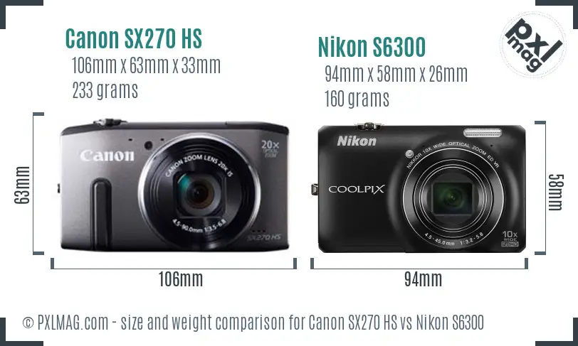 Canon SX270 HS vs Nikon S6300 size comparison