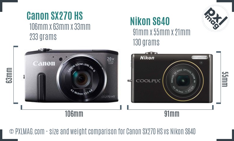 Canon SX270 HS vs Nikon S640 size comparison