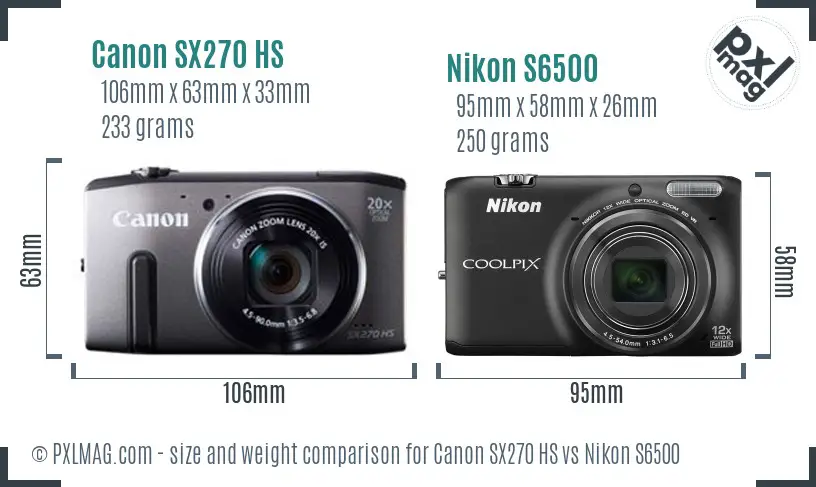 Canon SX270 HS vs Nikon S6500 size comparison