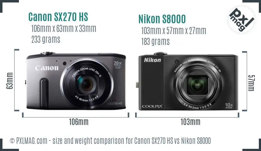 Canon SX270 HS vs Nikon S8000 size comparison Canon SX270 HS vs Nikon S8000 size comparison