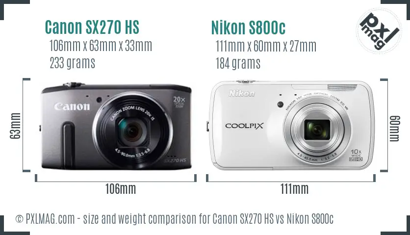 Canon SX270 HS vs Nikon S800c size comparison