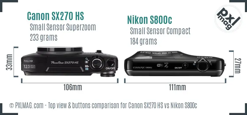 Canon SX270 HS vs Nikon S800c top view buttons comparison