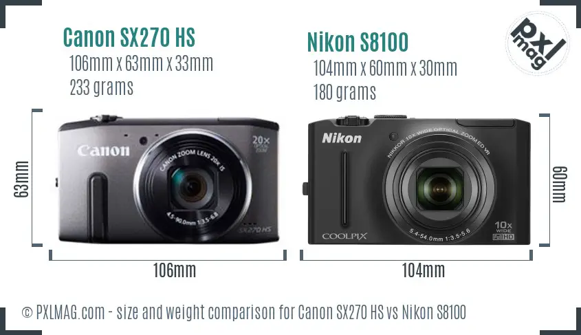 Canon SX270 HS vs Nikon S8100 size comparison Canon SX270 HS vs Nikon S8100 size comparison