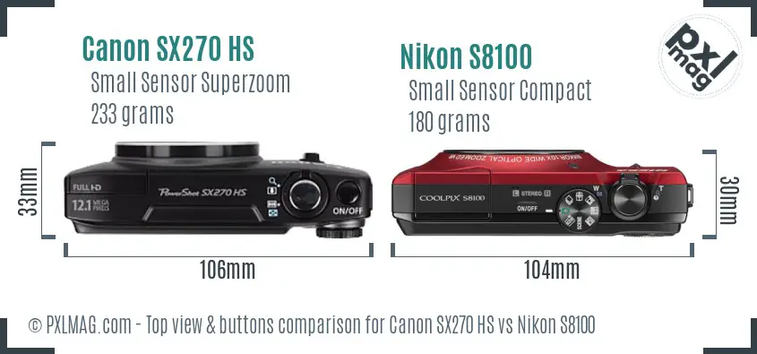 Canon SX270 HS vs Nikon S8100 top view buttons comparison Canon SX270 HS vs Nikon S8100 top view buttons comparison
