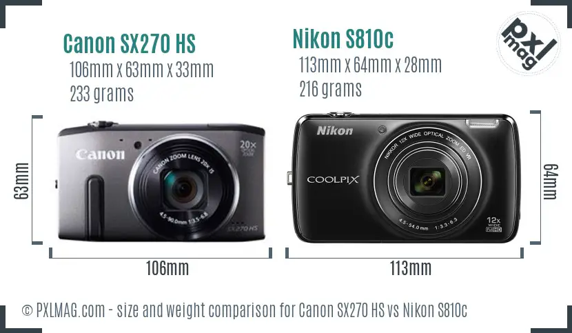 Canon SX270 HS vs Nikon S810c size comparison