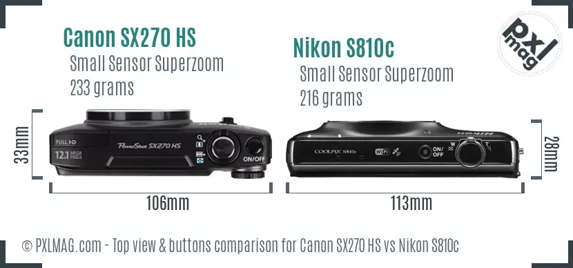 Canon SX270 HS vs Nikon S810c top view buttons comparison