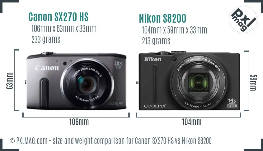 Canon SX270 HS vs Nikon S8200 size comparison Canon SX270 HS vs Nikon S8200 size comparison