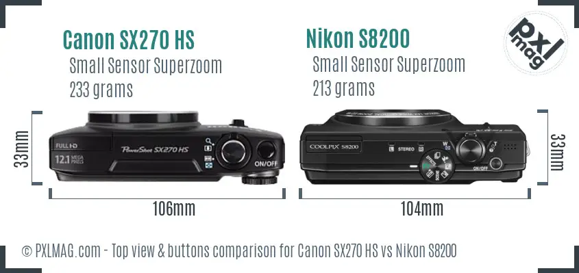 Canon SX270 HS vs Nikon S8200 top view buttons comparison Canon SX270 HS vs Nikon S8200 top view buttons comparison