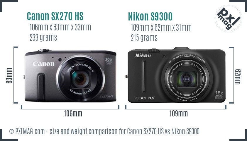 Canon SX270 HS vs Nikon S9300 size comparison