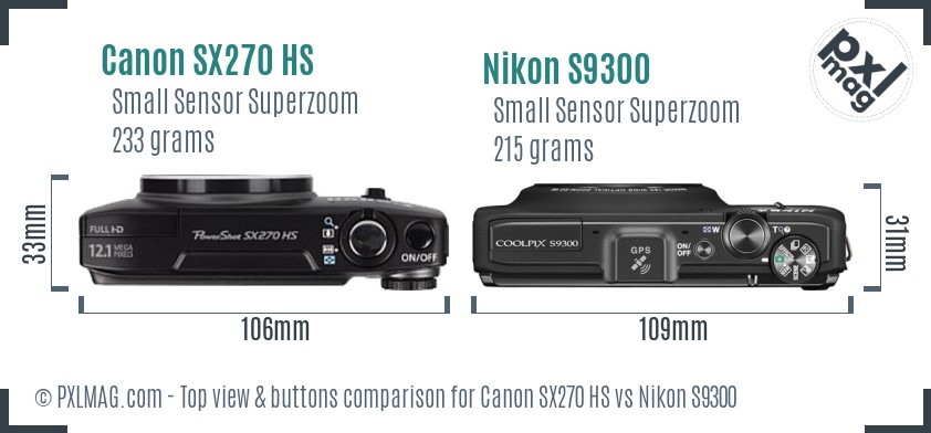Canon SX270 HS vs Nikon S9300 top view buttons comparison