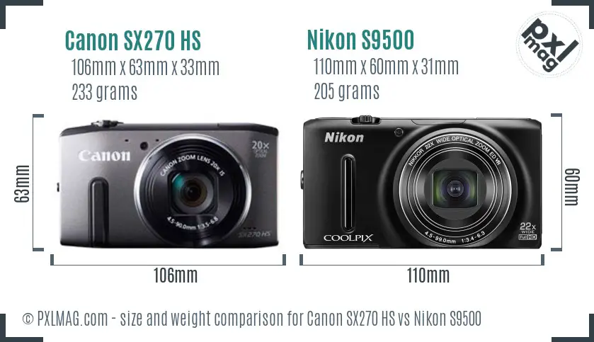 Canon SX270 HS vs Nikon S9500 size comparison Canon SX270 HS vs Nikon S9500 size comparison
