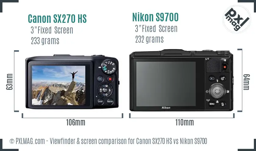 Canon SX270 HS vs Nikon S9700 Screen and Viewfinder comparison