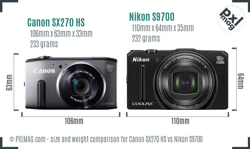 Canon SX270 HS vs Nikon S9700 size comparison