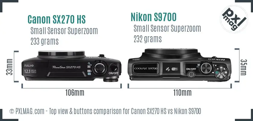 Canon SX270 HS vs Nikon S9700 top view buttons comparison