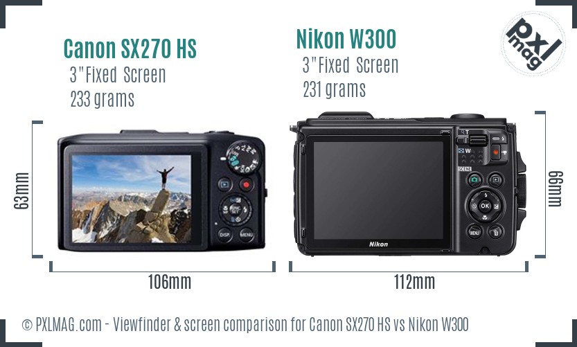 Canon SX270 HS vs Nikon W300 Screen and Viewfinder comparison