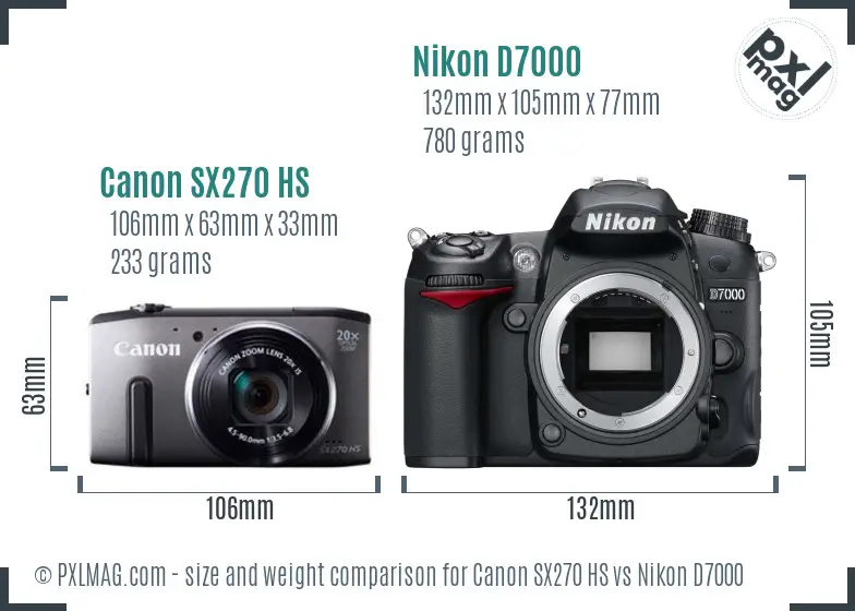 Canon SX270 HS vs Nikon D7000 size comparison