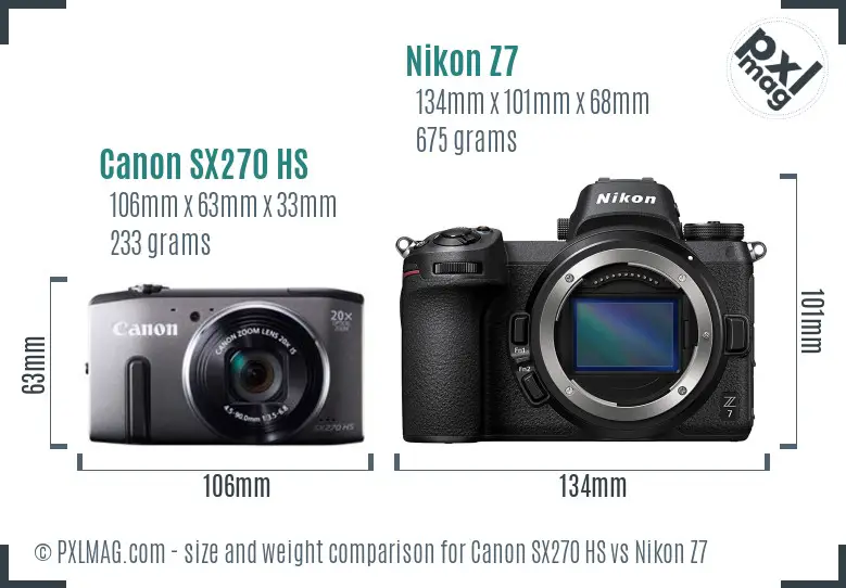 Canon SX270 HS vs Nikon Z7 size comparison