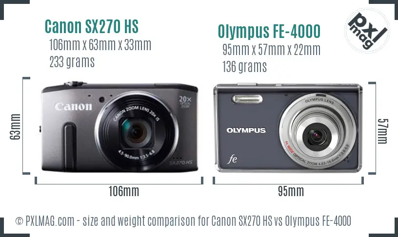 Canon SX270 HS vs Olympus FE-4000 size comparison