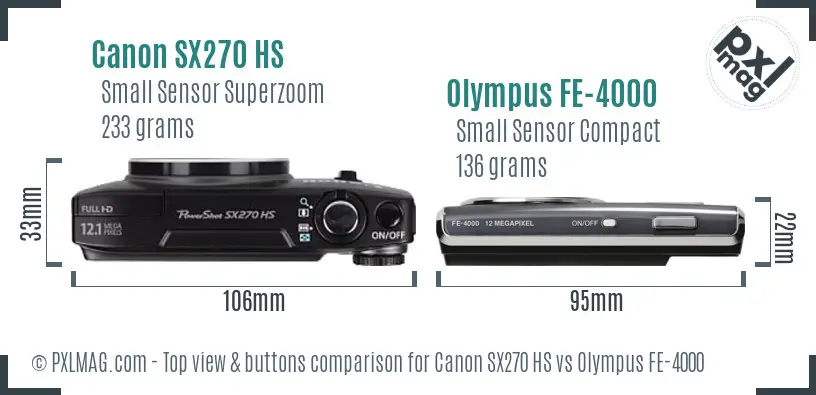 Canon SX270 HS vs Olympus FE-4000 top view buttons comparison