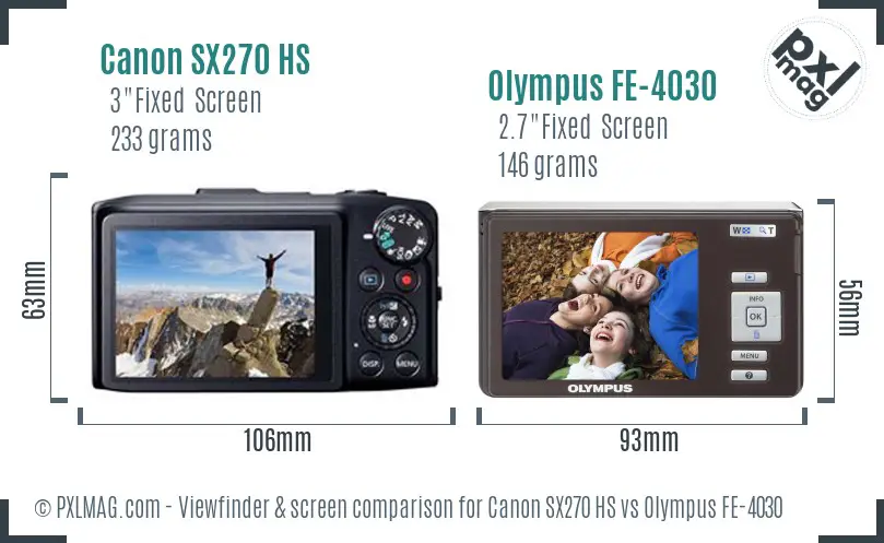 Canon SX270 HS vs Olympus FE-4030 Screen and Viewfinder comparison Canon SX270 HS vs Olympus FE-4030 Screen and Viewfinder comparison