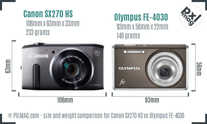 Canon SX270 HS vs Olympus FE-4030 size comparison Canon SX270 HS vs Olympus FE-4030 size comparison