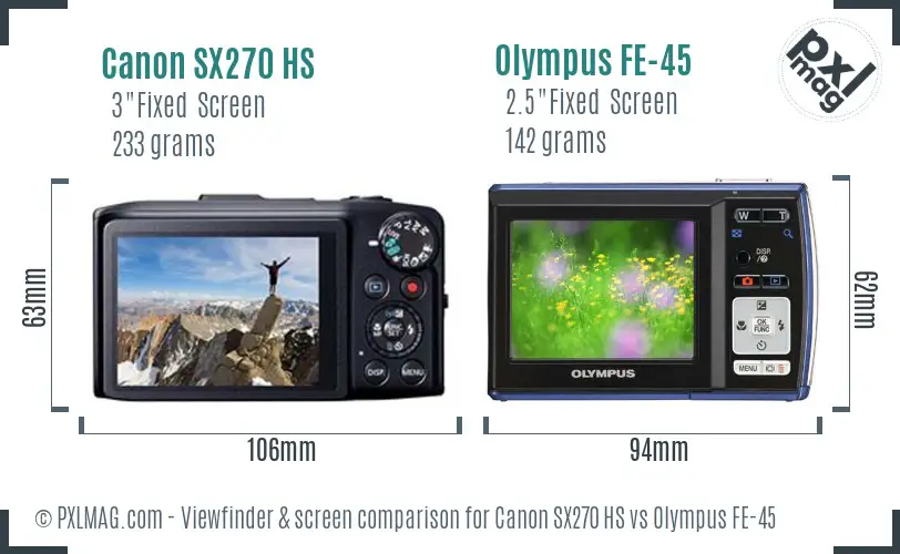Canon SX270 HS vs Olympus FE-45 Screen and Viewfinder comparison