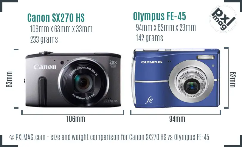 Canon SX270 HS vs Olympus FE-45 size comparison