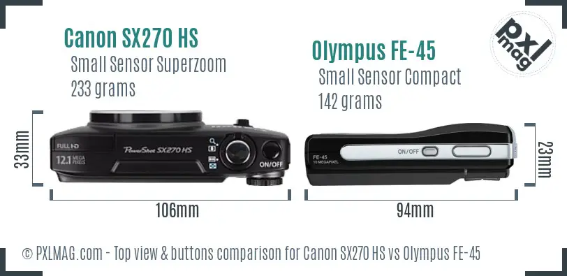 Canon SX270 HS vs Olympus FE-45 top view buttons comparison