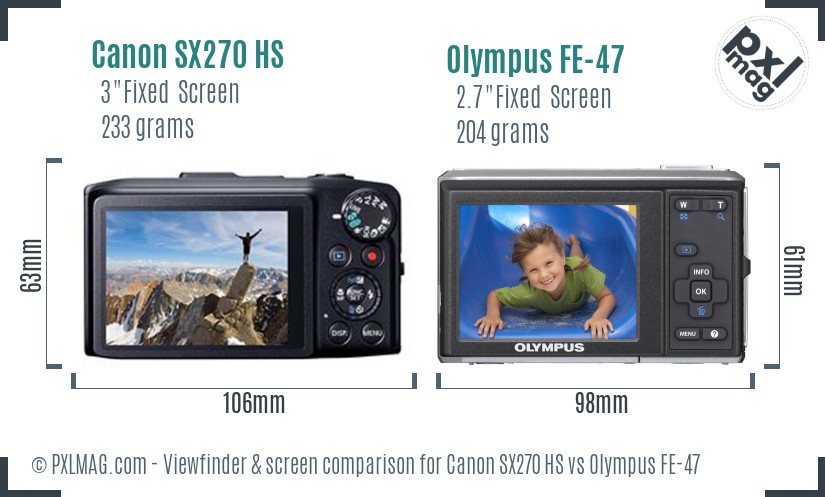 Canon SX270 HS vs Olympus FE-47 Screen and Viewfinder comparison