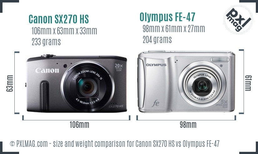 Canon SX270 HS vs Olympus FE-47 size comparison