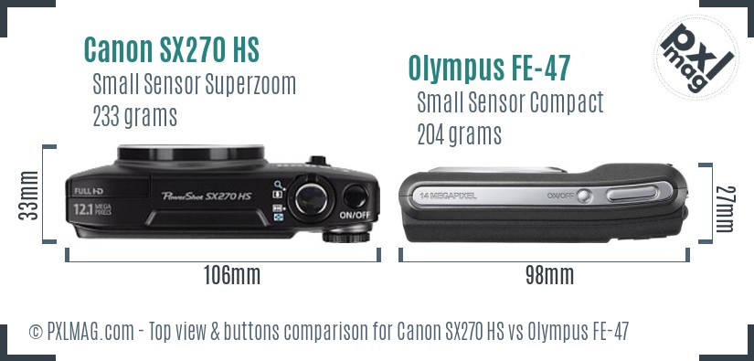 Canon SX270 HS vs Olympus FE-47 top view buttons comparison