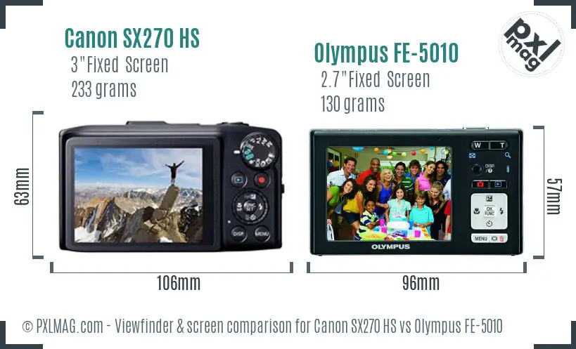 Canon SX270 HS vs Olympus FE-5010 Screen and Viewfinder comparison