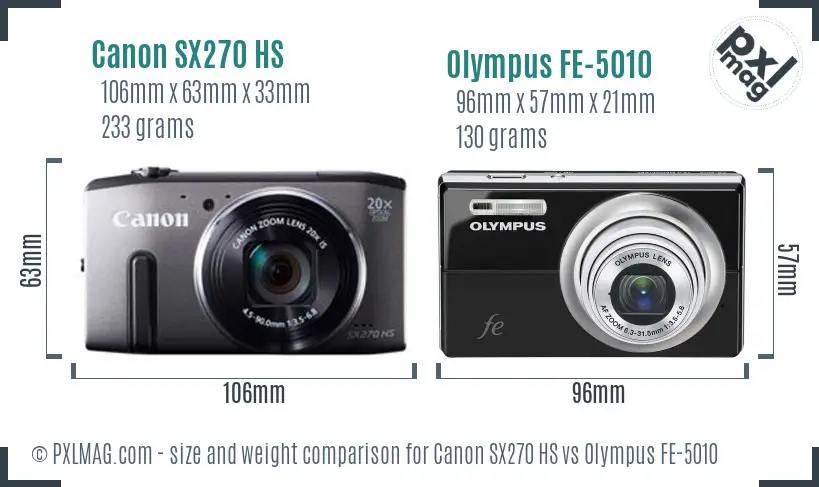 Canon SX270 HS vs Olympus FE-5010 size comparison