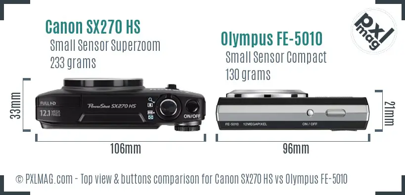 Canon SX270 HS vs Olympus FE-5010 top view buttons comparison