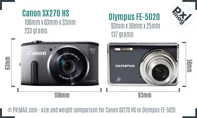 Canon SX270 HS vs Olympus FE-5020 size comparison