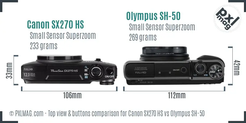 Canon SX270 HS vs Olympus SH-50 top view buttons comparison