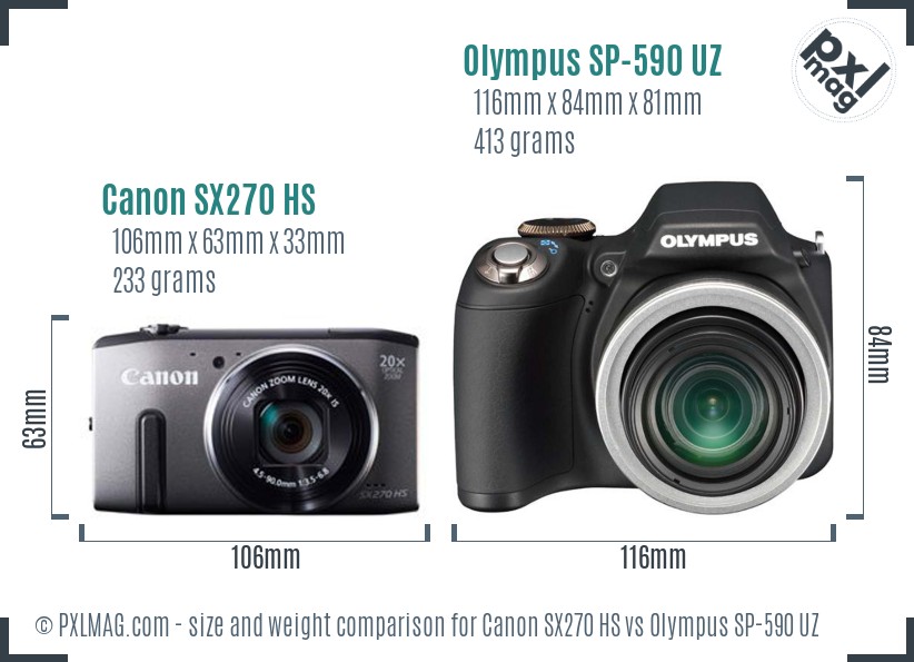 Canon SX270 HS vs Olympus SP-590 UZ size comparison