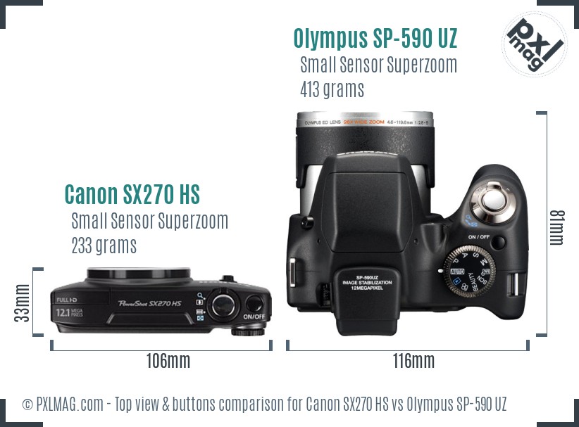 Canon SX270 HS vs Olympus SP-590 UZ top view buttons comparison