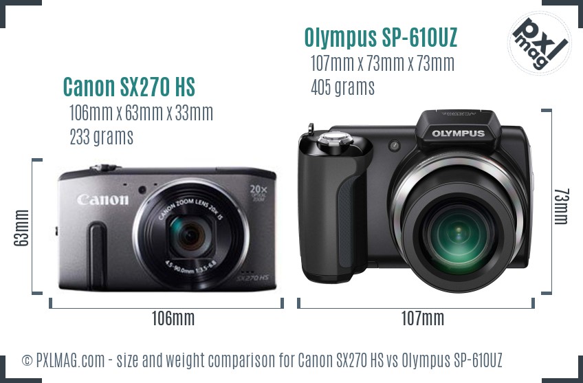 Canon SX270 HS vs Olympus SP-610UZ size comparison