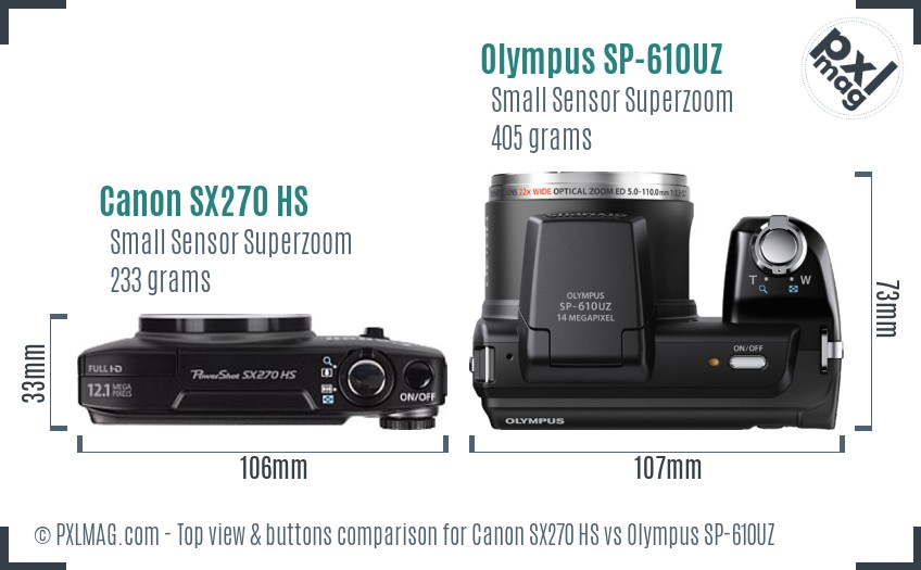 Canon SX270 HS vs Olympus SP-610UZ top view buttons comparison