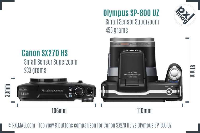 Canon SX270 HS vs Olympus SP-800 UZ top view buttons comparison