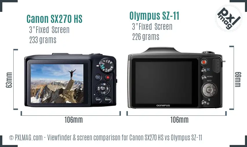 Canon SX270 HS vs Olympus SZ-11 Screen and Viewfinder comparison