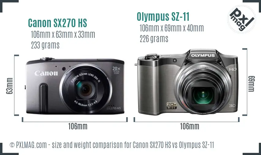 Canon SX270 HS vs Olympus SZ-11 size comparison