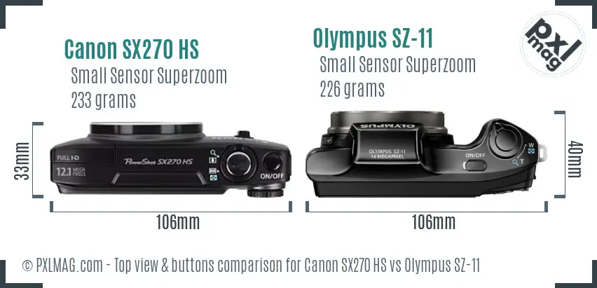 Canon SX270 HS vs Olympus SZ-11 top view buttons comparison