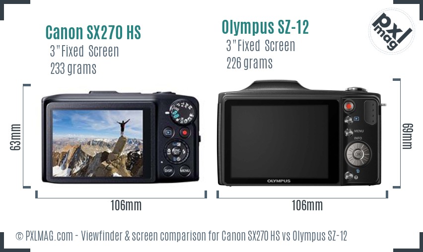 Canon SX270 HS vs Olympus SZ-12 Screen and Viewfinder comparison