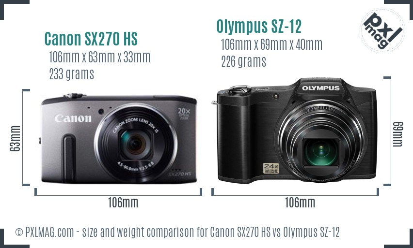 Canon SX270 HS vs Olympus SZ-12 size comparison