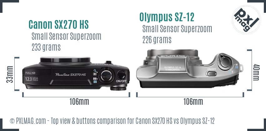 Canon SX270 HS vs Olympus SZ-12 top view buttons comparison