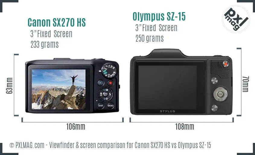 Canon SX270 HS vs Olympus SZ-15 Screen and Viewfinder comparison Canon SX270 HS vs Olympus SZ-15 Screen and Viewfinder comparison