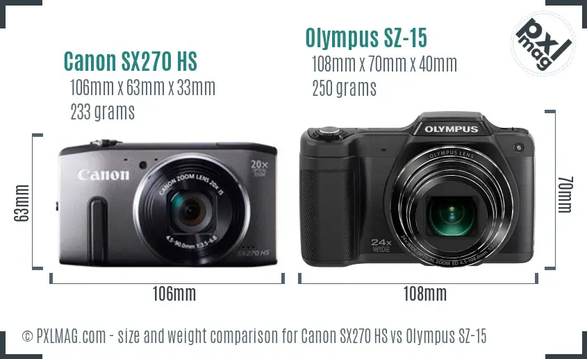 Canon SX270 HS vs Olympus SZ-15 size comparison Canon SX270 HS vs Olympus SZ-15 size comparison