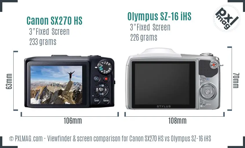 Canon SX270 HS vs Olympus SZ-16 iHS Screen and Viewfinder comparison